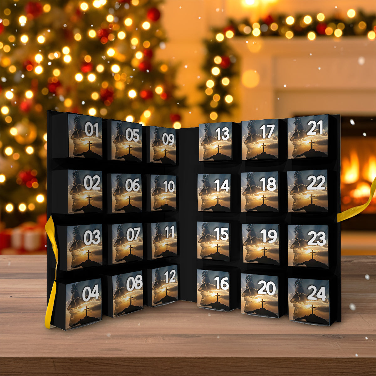 Calendrier de l'Avent avec versets bibliques - Calendrier de l'Avent chrétien pliable et personnalisé avec décorations