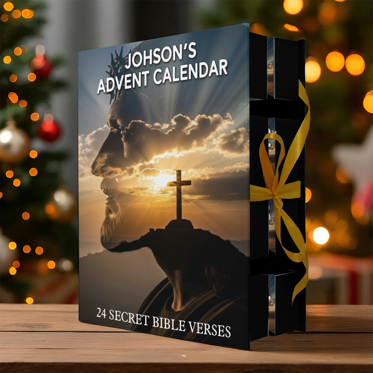 Calendrier de l'Avent avec versets bibliques - Calendrier de l'Avent chrétien pliable et personnalisé avec décorations