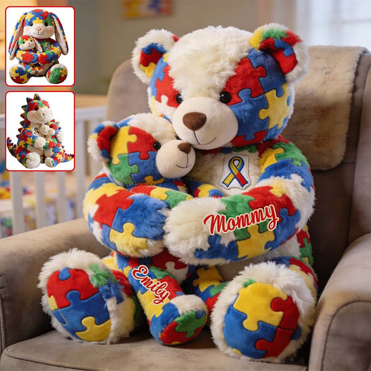 Maman et enfant - Coussin en fausse fourrure premium personnalisé pour la sensibilisation à l'autisme