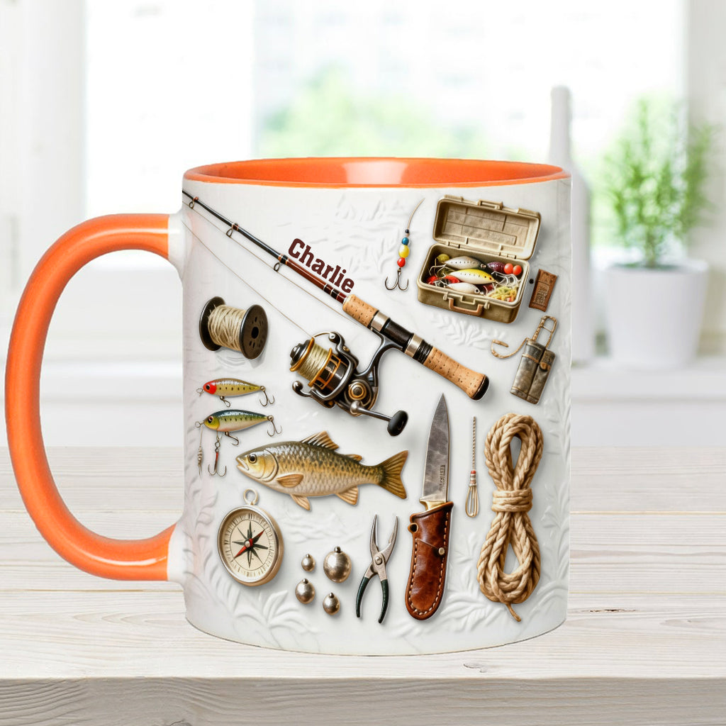Liebe zum Angeln – Personalisierte Tasse und Untersetzer mit Angelmotiv