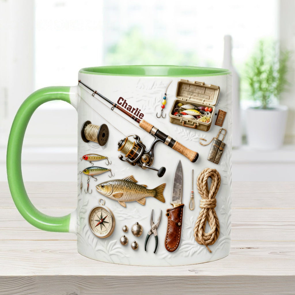 Liebe zum Angeln – Personalisierte Tasse und Untersetzer mit Angelmotiv