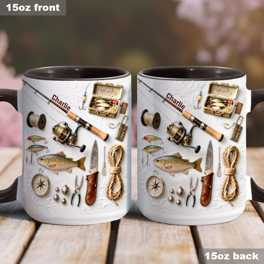 Liebe zum Angeln – Personalisierte Tasse und Untersetzer mit Angelmotiv