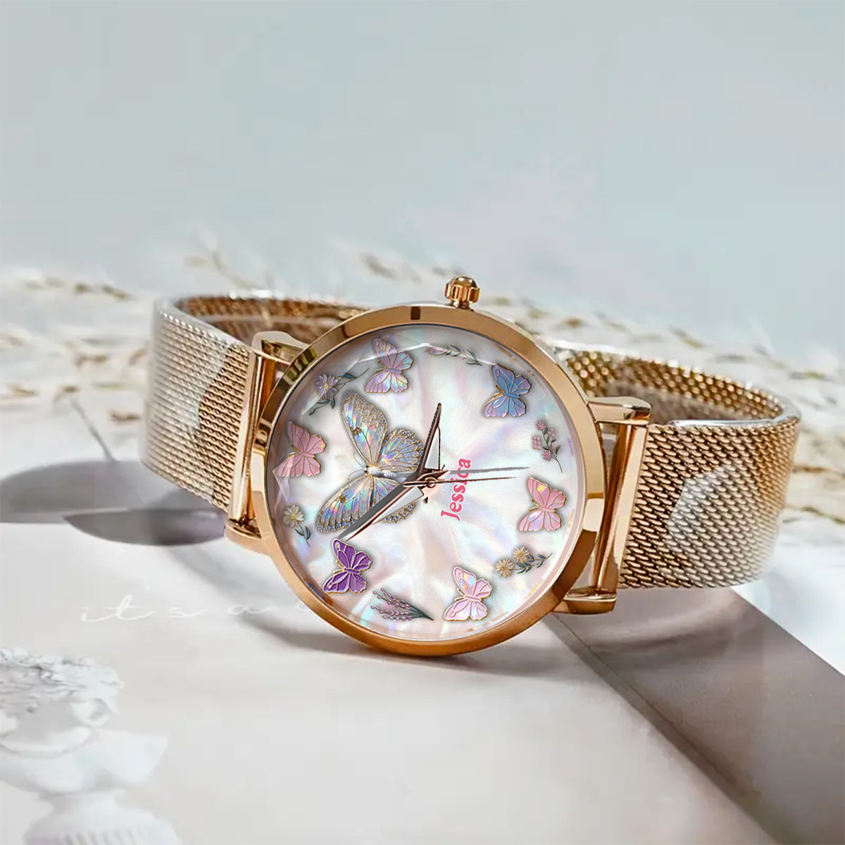 Montre-bracelet papillon personnalisée Sparkle Butterfies pour femme