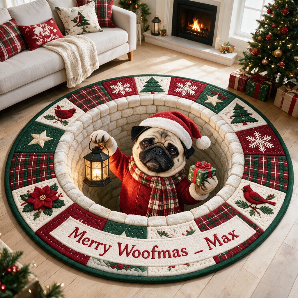 Merry Woofmas - Personalized Dog Round Rug
