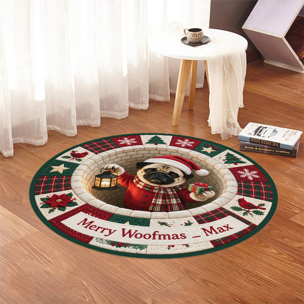 Merry Woofmas - Personalized Dog Round Rug