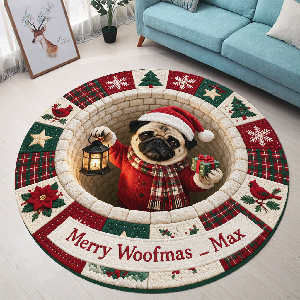 Merry Woofmas - Personalized Dog Round Rug