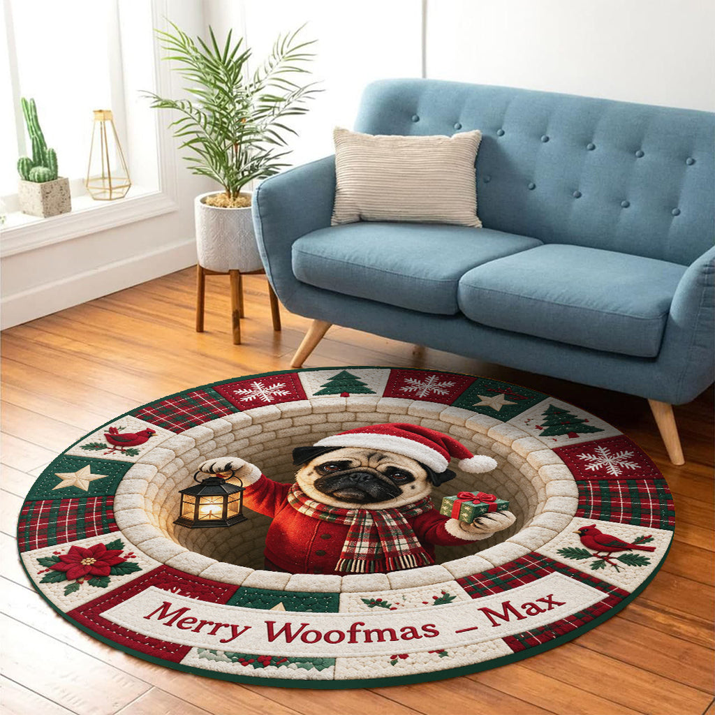 Merry Woofmas - Personalized Dog Round Rug