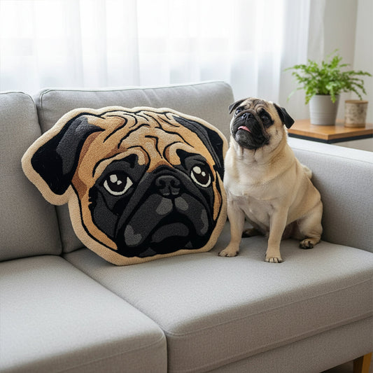 Das Gesicht Ihres Hundes – personalisiertes Kissen aus Kunstfell in Hundeform