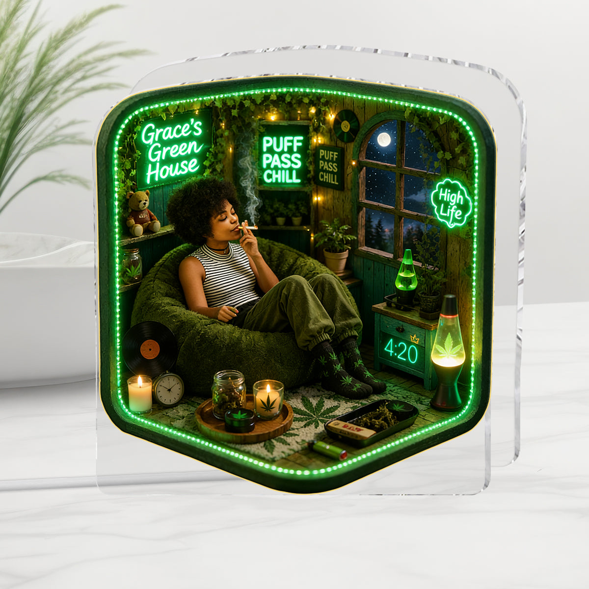 Stoner Geschenk - Personalisierte Weed Acryl LED Nachtlicht
