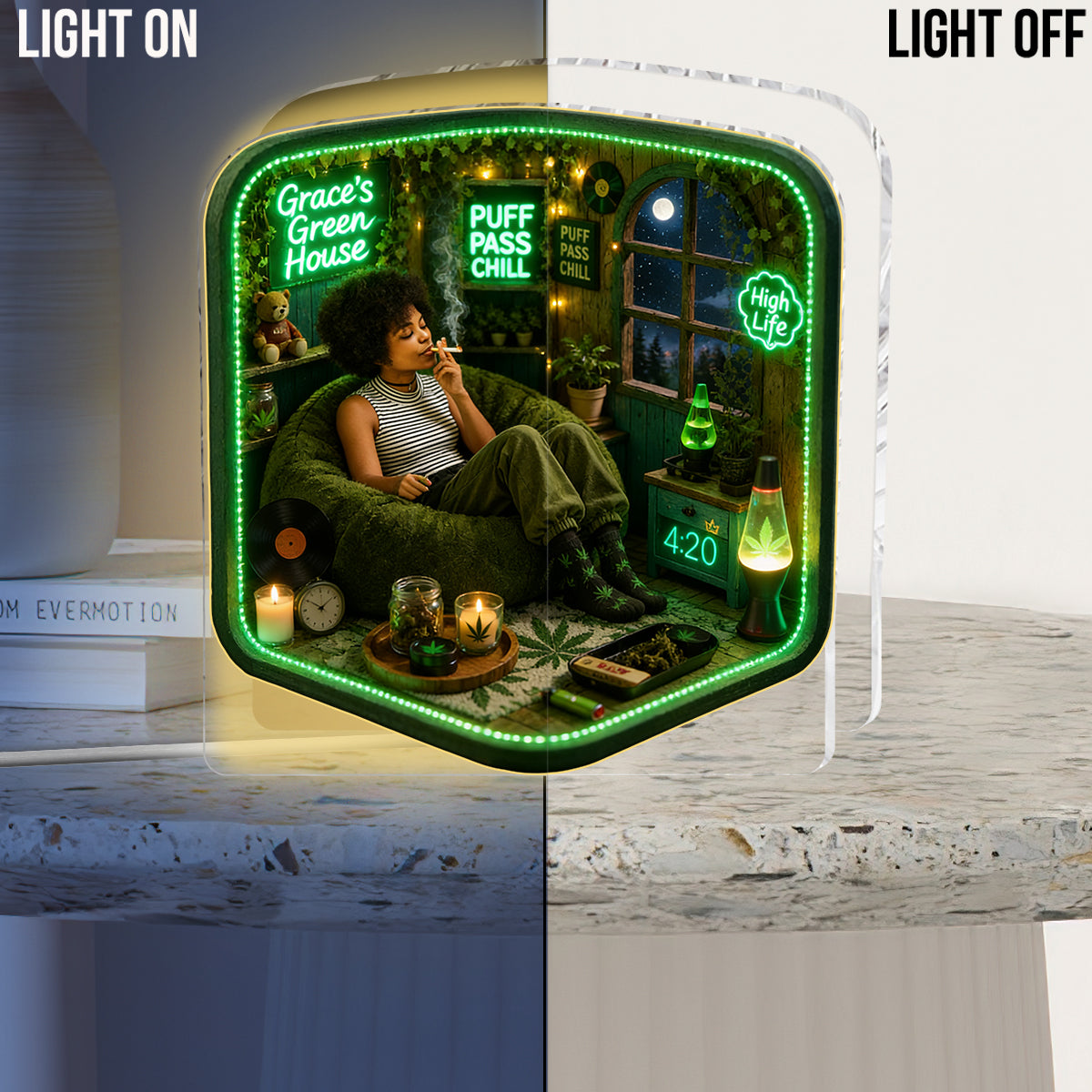 Stoner Geschenk - Personalisierte Weed Acryl LED Nachtlicht