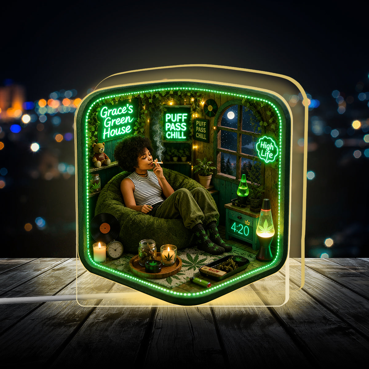 Stoner Geschenk - Personalisierte Weed Acryl LED Nachtlicht