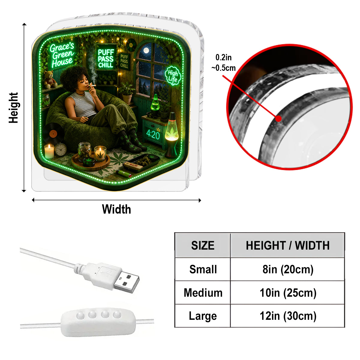 Stoner Geschenk - Personalisierte Weed Acryl LED Nachtlicht
