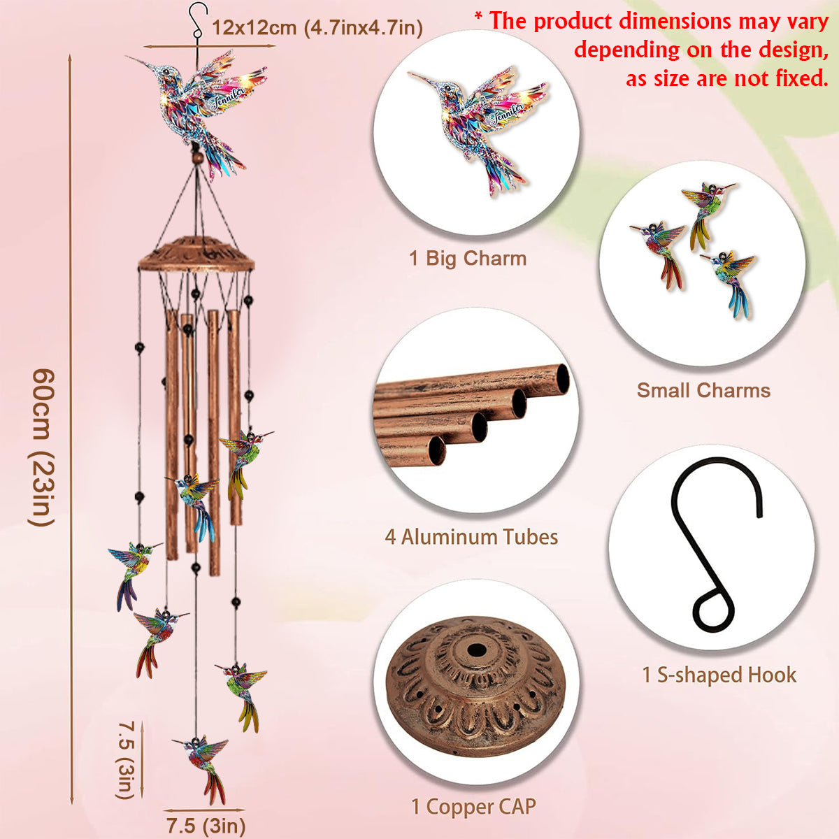 Magnifiques colibris - Carillon éolien colibri personnalisé avec breloques