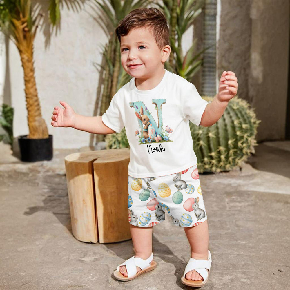 T-shirt et short personnalisés pour enfant avec lapin de Pâques