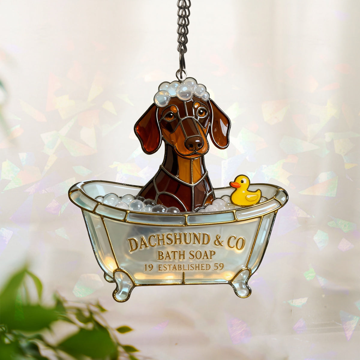 Savon de bain Wash Your Paws Pet & Co - Attrape-soleil hologramme personnalisé pour chien à suspendre à la fenêtre