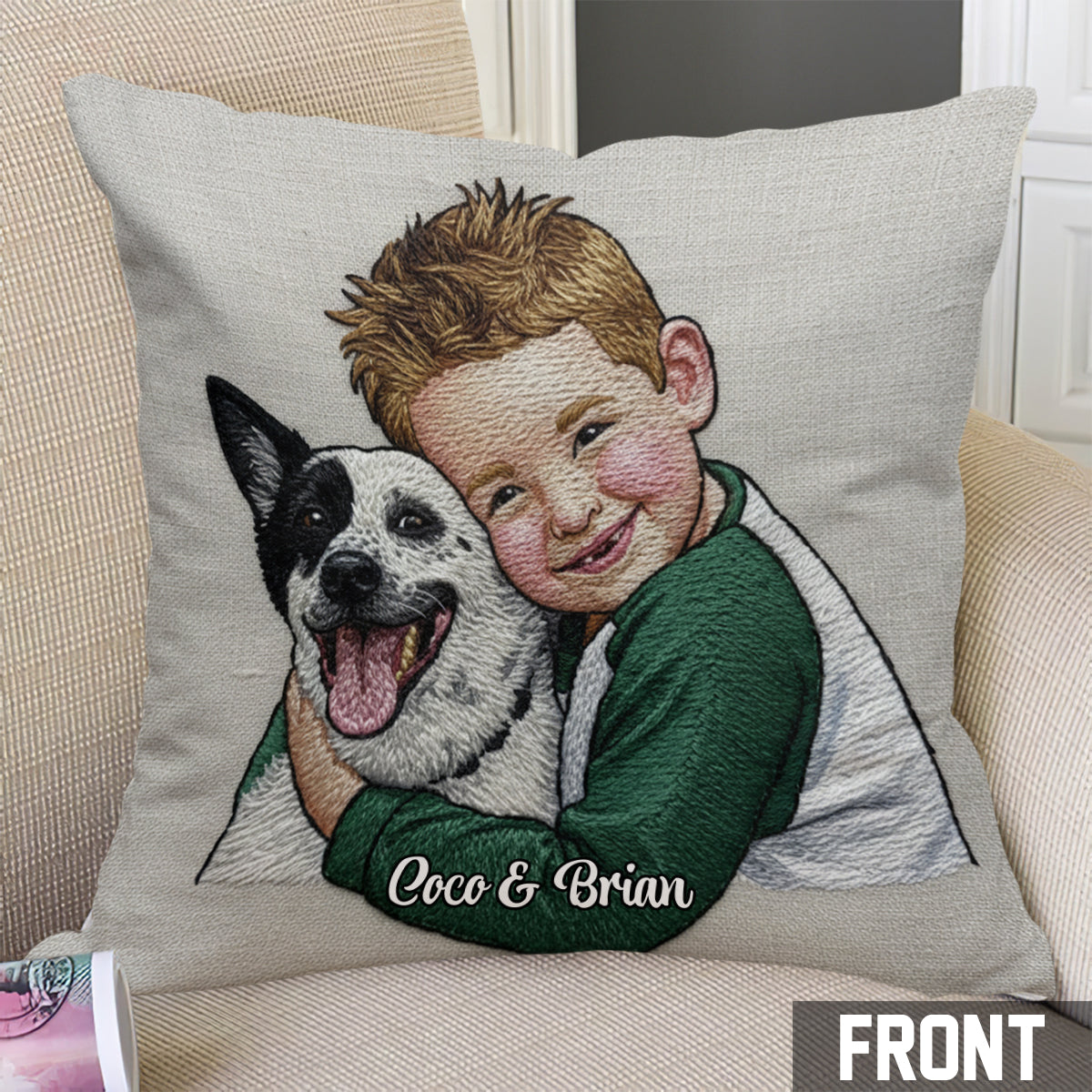 Coussin décoratif personnalisé avec photo de chien drôle