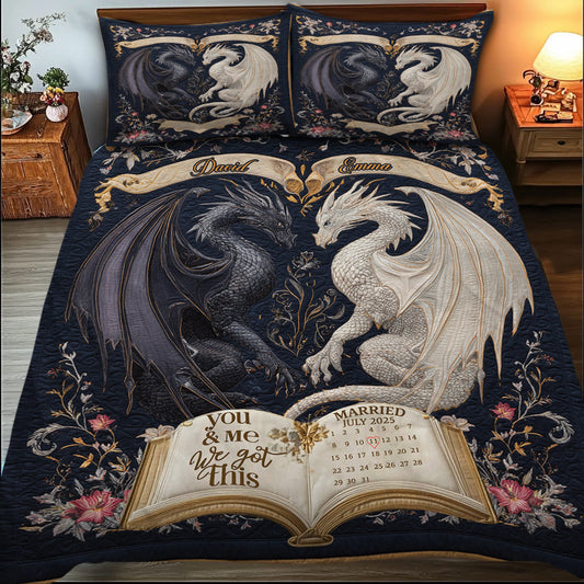 Mystical Dragon Duo Couple Bedroom Decor - Personalized Dragon Bedding Set