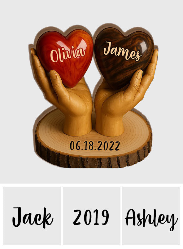 Two Hearts One Love - Personalized Couple Custom Shaped Wood Plaque