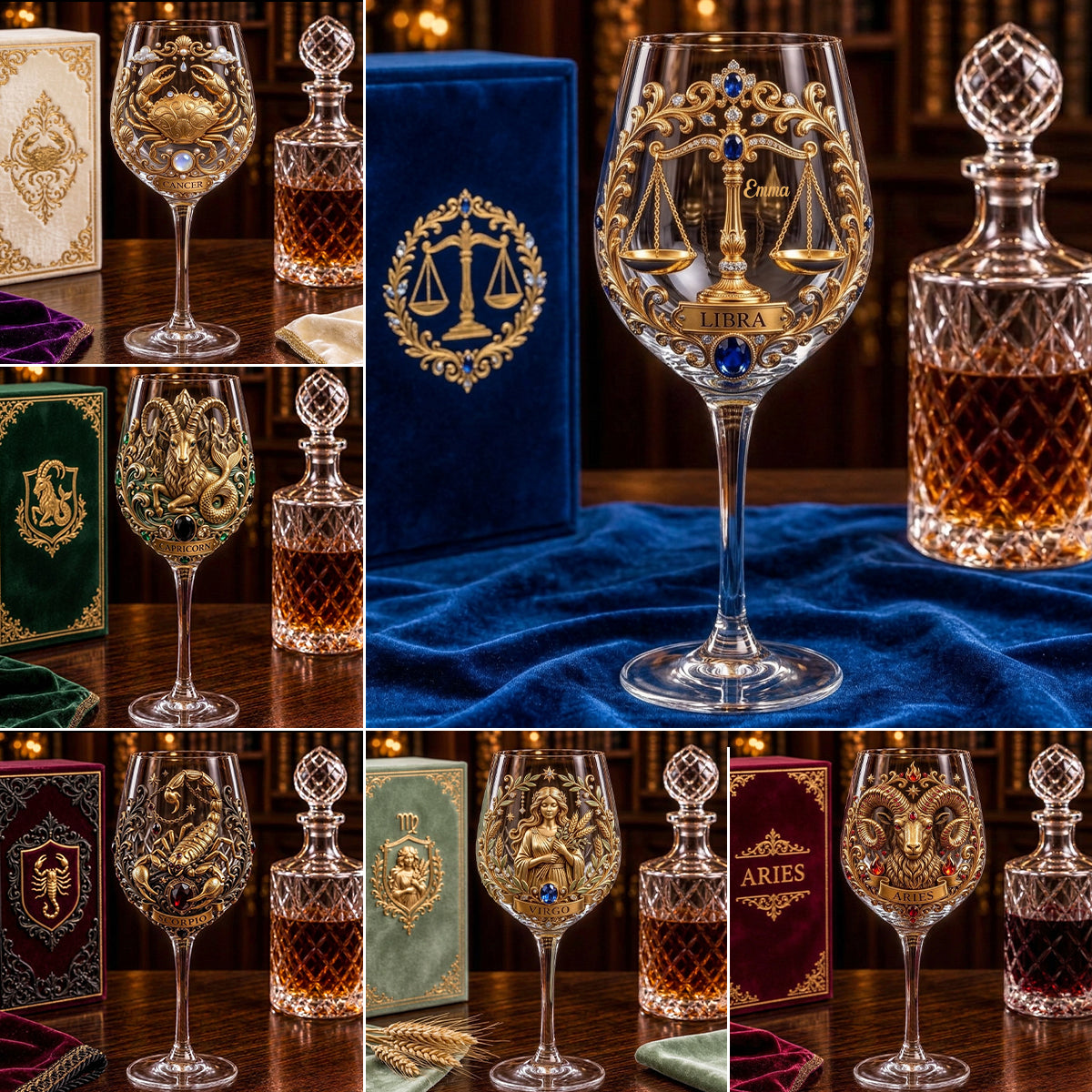 Das Gemütliche Königin Geschenkset - Personalisierte Horoskop Satinrobe & Bettwäsche Set & Weinglas