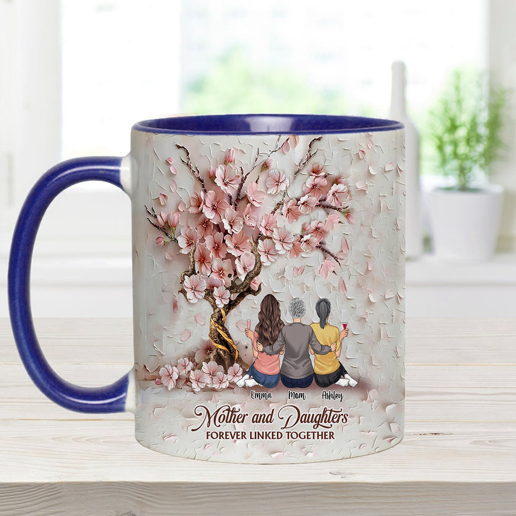 Mother And Daughters Forever Linked Together - Personalized Mother Accent Mug