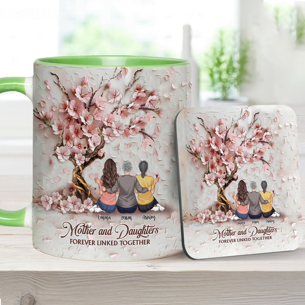Mother And Daughters Forever Linked Together - Personalized Mother Accent Mug