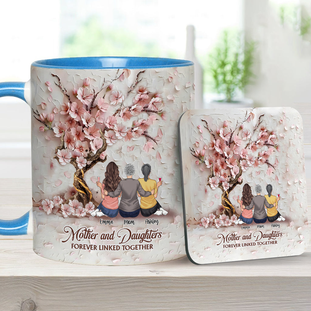 Mother And Daughters Forever Linked Together - Personalized Mother Accent Mug