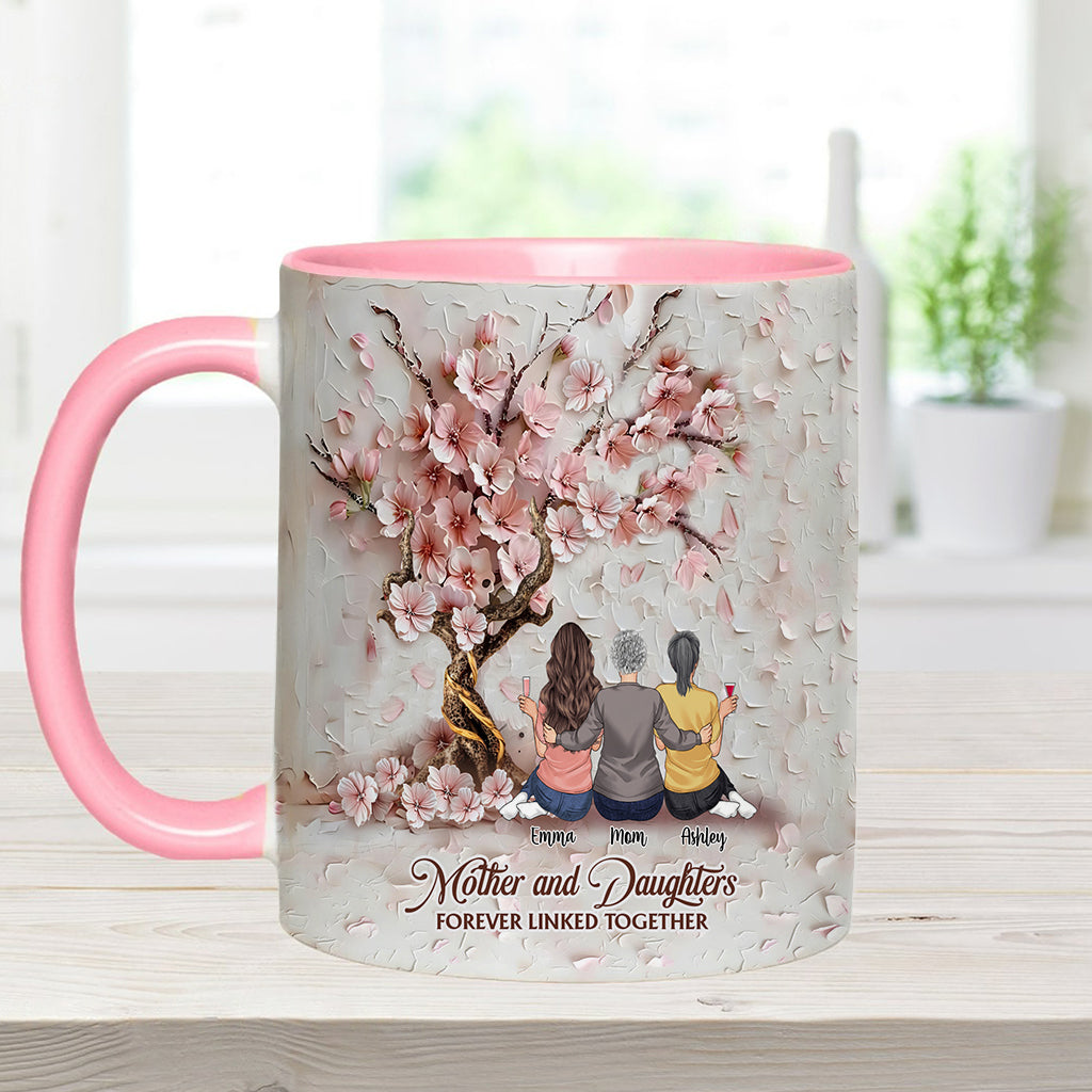 Mother And Daughters Forever Linked Together - Personalized Mother Accent Mug