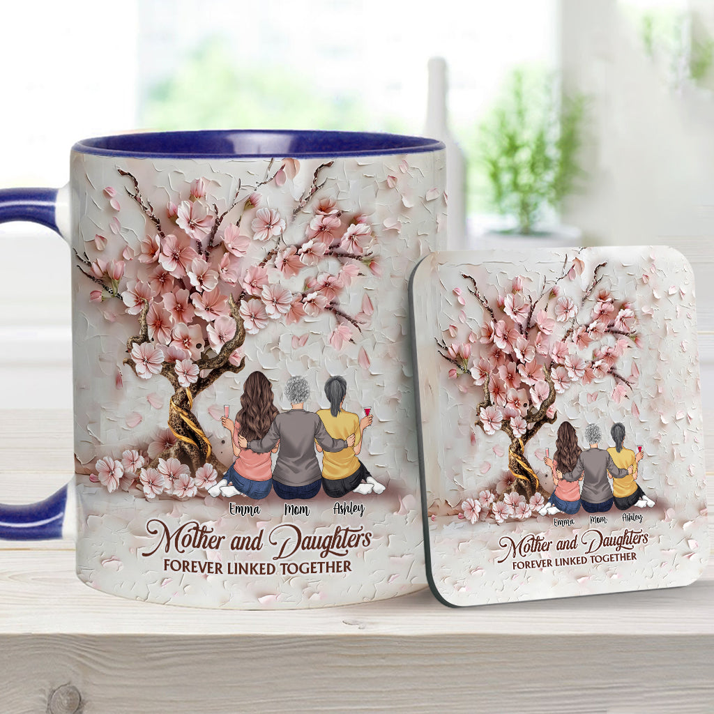 Mother And Daughters Forever Linked Together - Personalized Mother Accent Mug