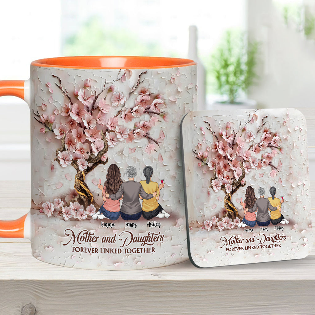 Mother And Daughters Forever Linked Together - Personalized Mother Accent Mug
