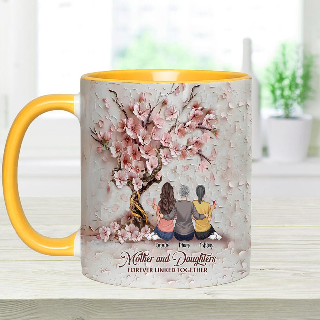 Mother And Daughters Forever Linked Together - Personalized Mother Accent Mug