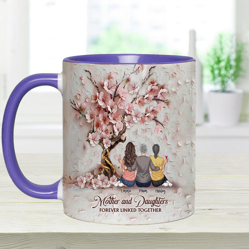 Mother And Daughters Forever Linked Together - Personalized Mother Accent Mug