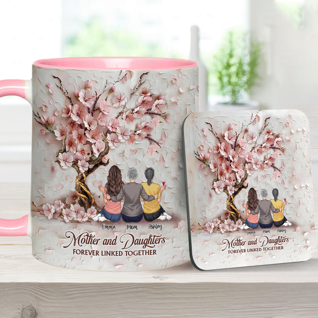 Mother And Daughters Forever Linked Together - Personalized Mother Accent Mug