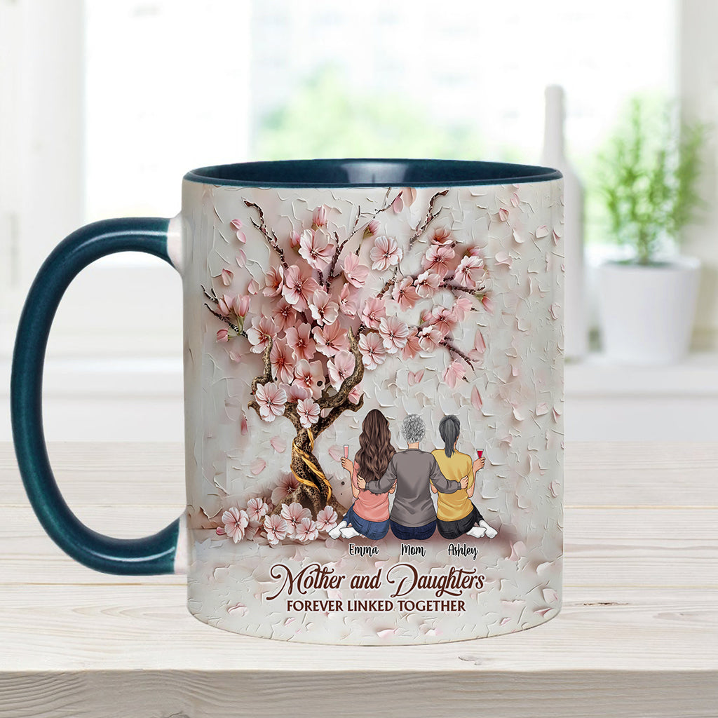 Mother And Daughters Forever Linked Together - Personalized Mother Accent Mug