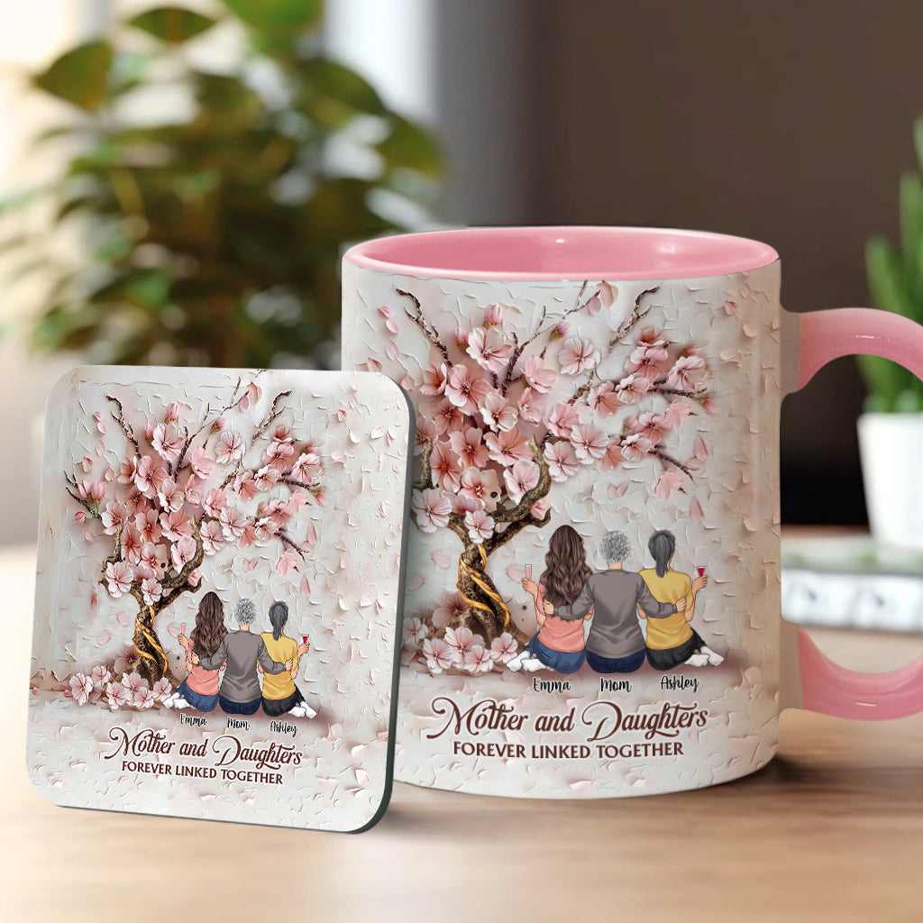 Mother And Daughters Forever Linked Together - Personalized Mother Accent Mug