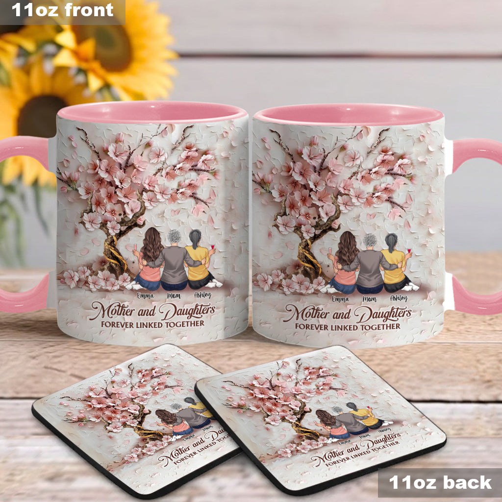 Mother And Daughters Forever Linked Together - Personalized Mother Accent Mug