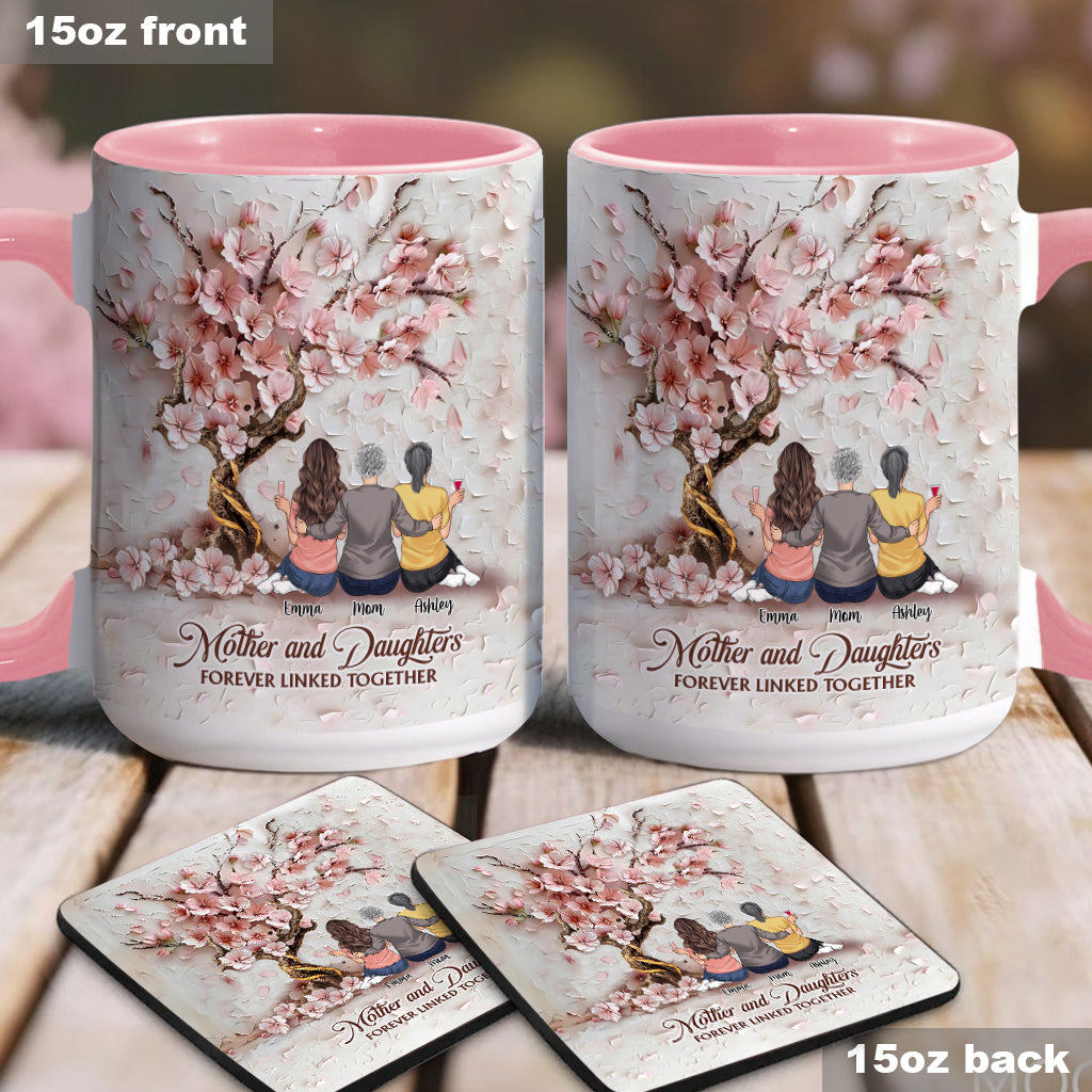 Mother And Daughters Forever Linked Together - Personalized Mother Accent Mug