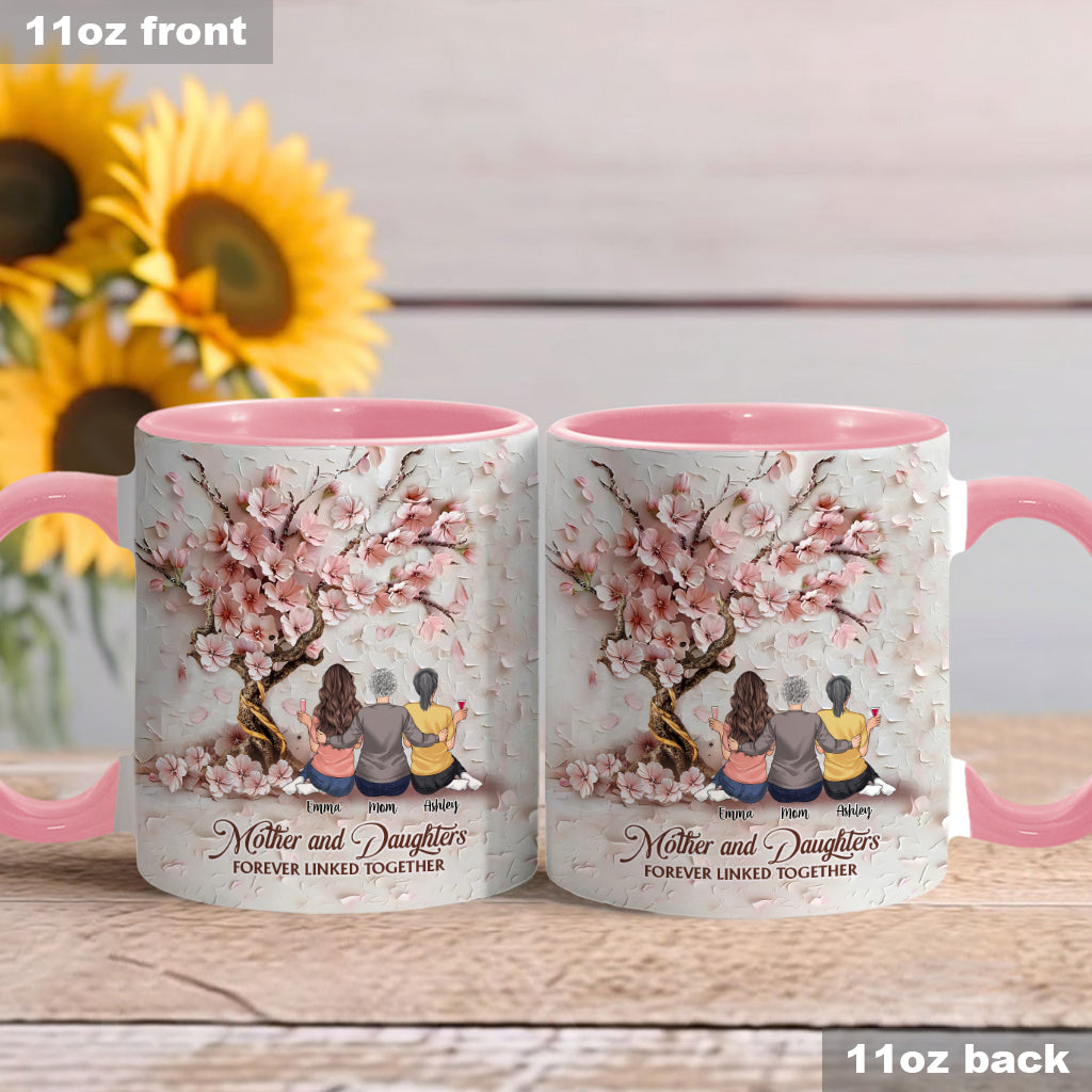 Mother And Daughters Forever Linked Together - Personalized Mother Accent Mug