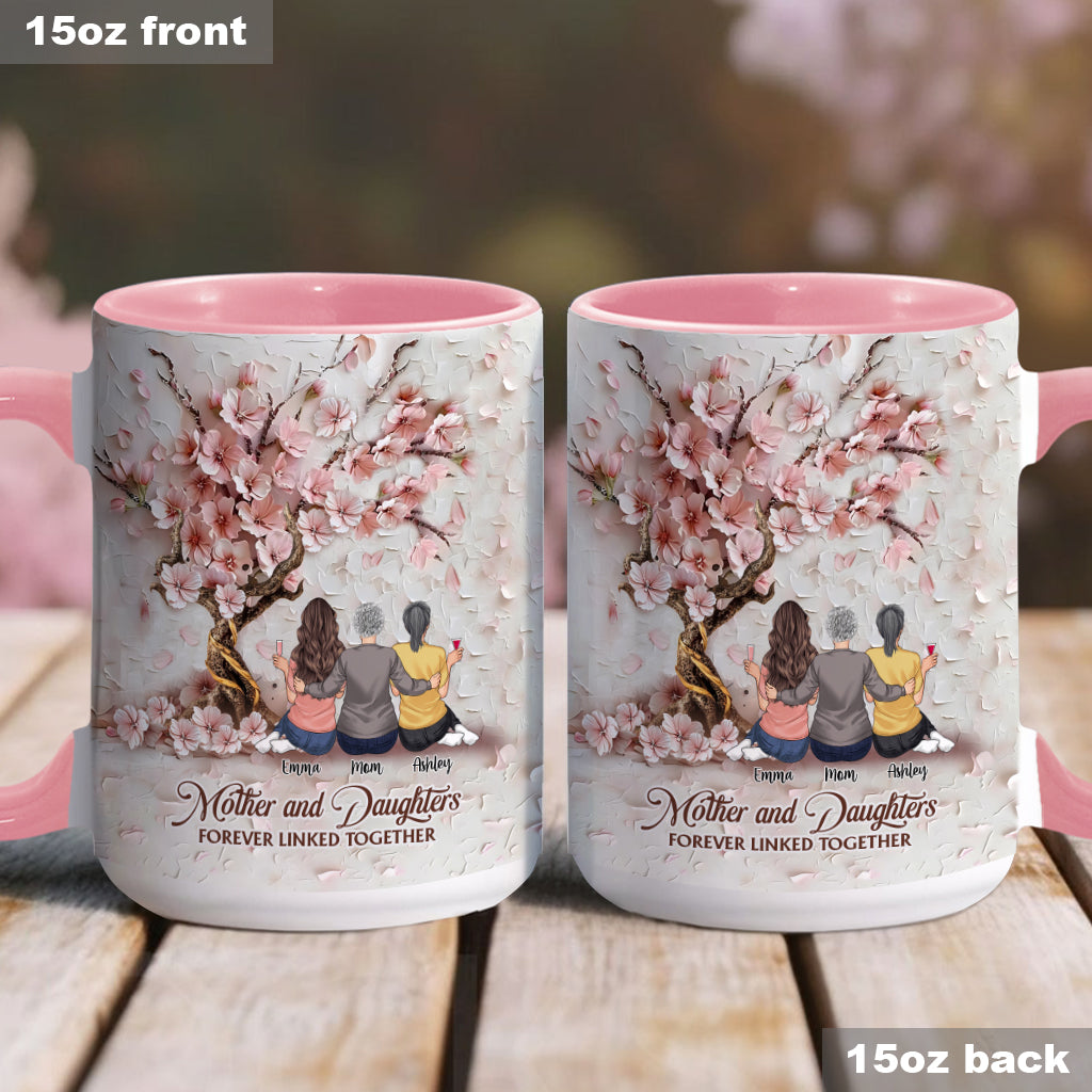 Mother And Daughters Forever Linked Together - Personalized Mother Accent Mug