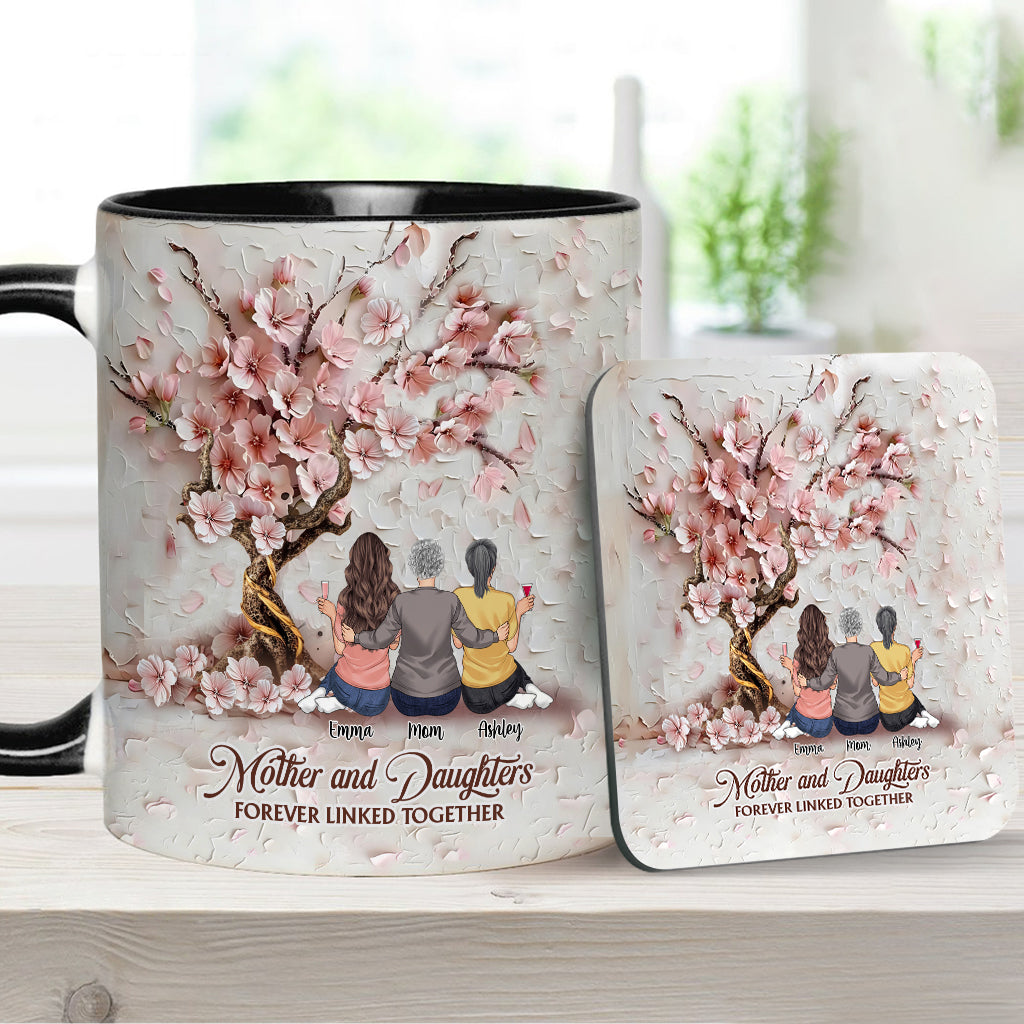 Mother And Daughters Forever Linked Together - Personalized Mother Accent Mug