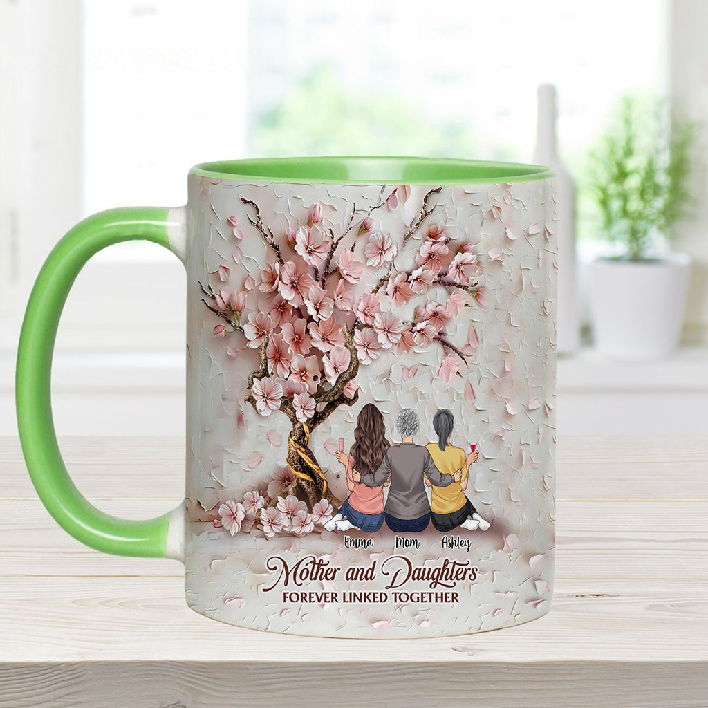 Mother And Daughters Forever Linked Together - Personalized Mother Accent Mug