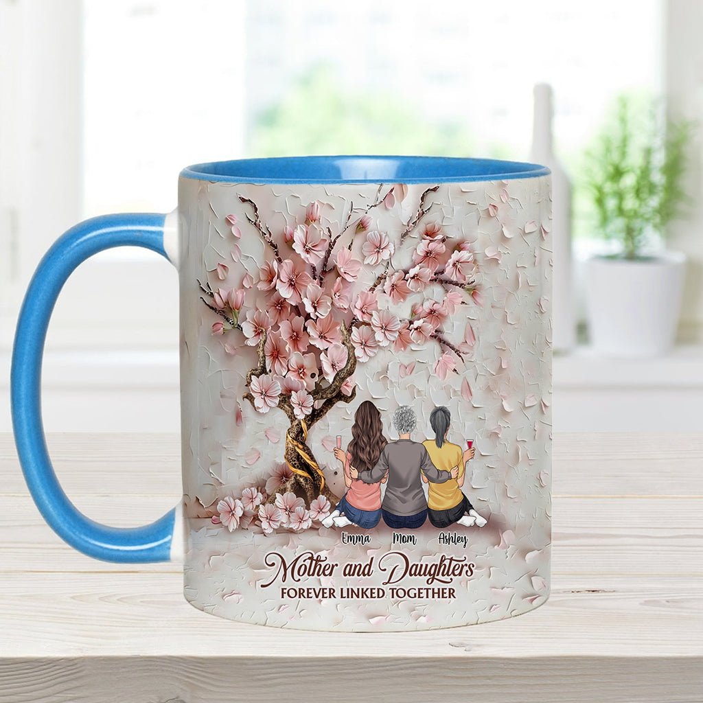 Mother And Daughters Forever Linked Together - Personalized Mother Accent Mug