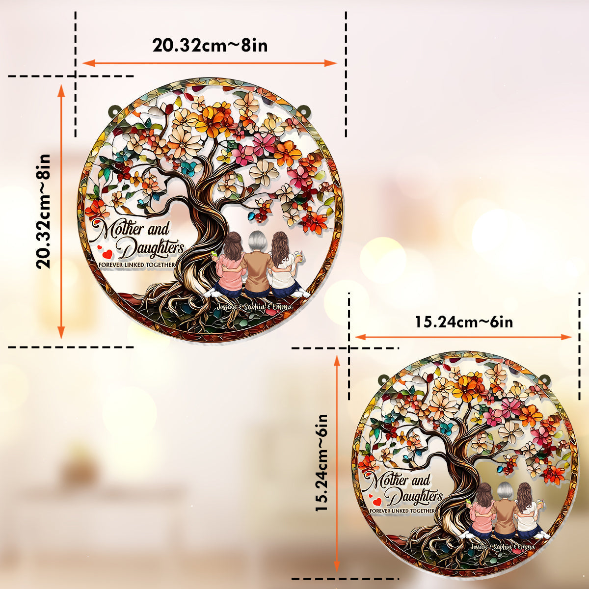 Mother And Daughters Forever Linked Together - Personalized Mother Window Hanging Suncatcher Ornament