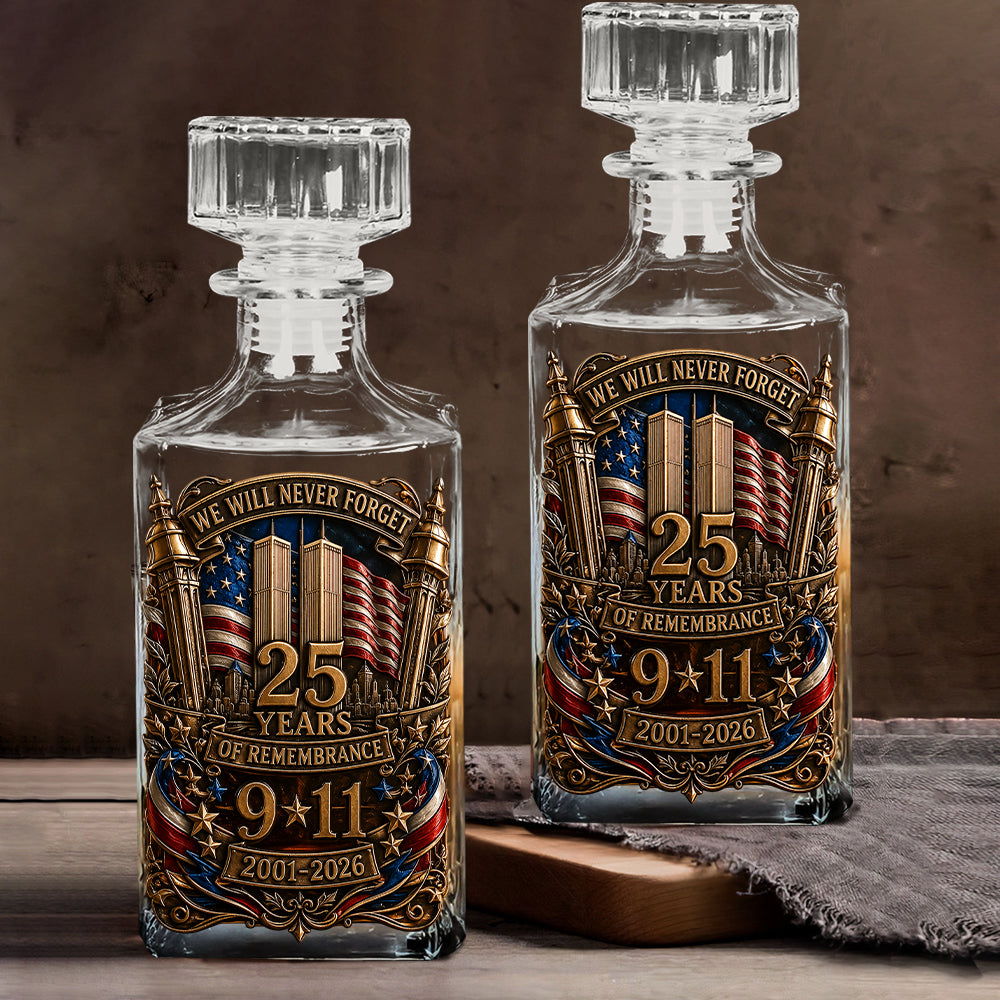 25 Years We Will Never Forget - Personalized Patriot Whiskey Decanter Set