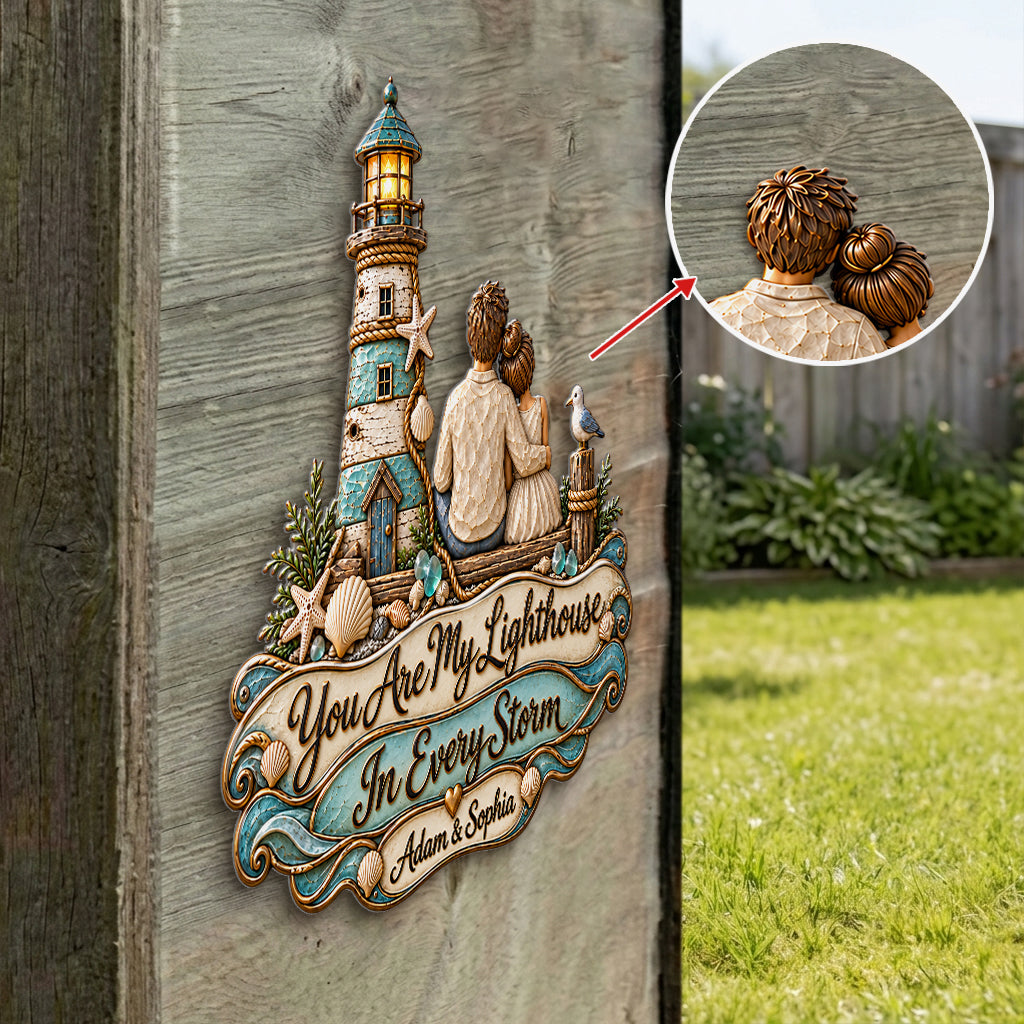 Du bist mein Leuchtturm - Personalisierte 3D-gedruckte Metalltafel für Paare