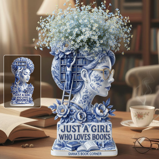 Juste une fille qui aime les livres - Vase à fleurs en acrylique en forme de livre personnalisé