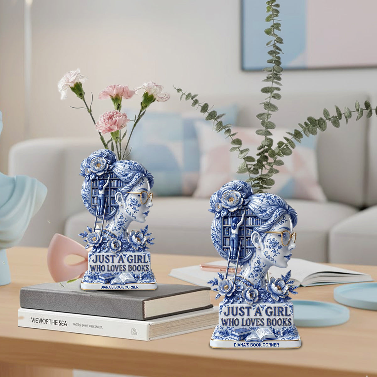 Einfach ein Mädchen, das Bücher liebt – personalisierte Acryl-Blumenvase in Buchform