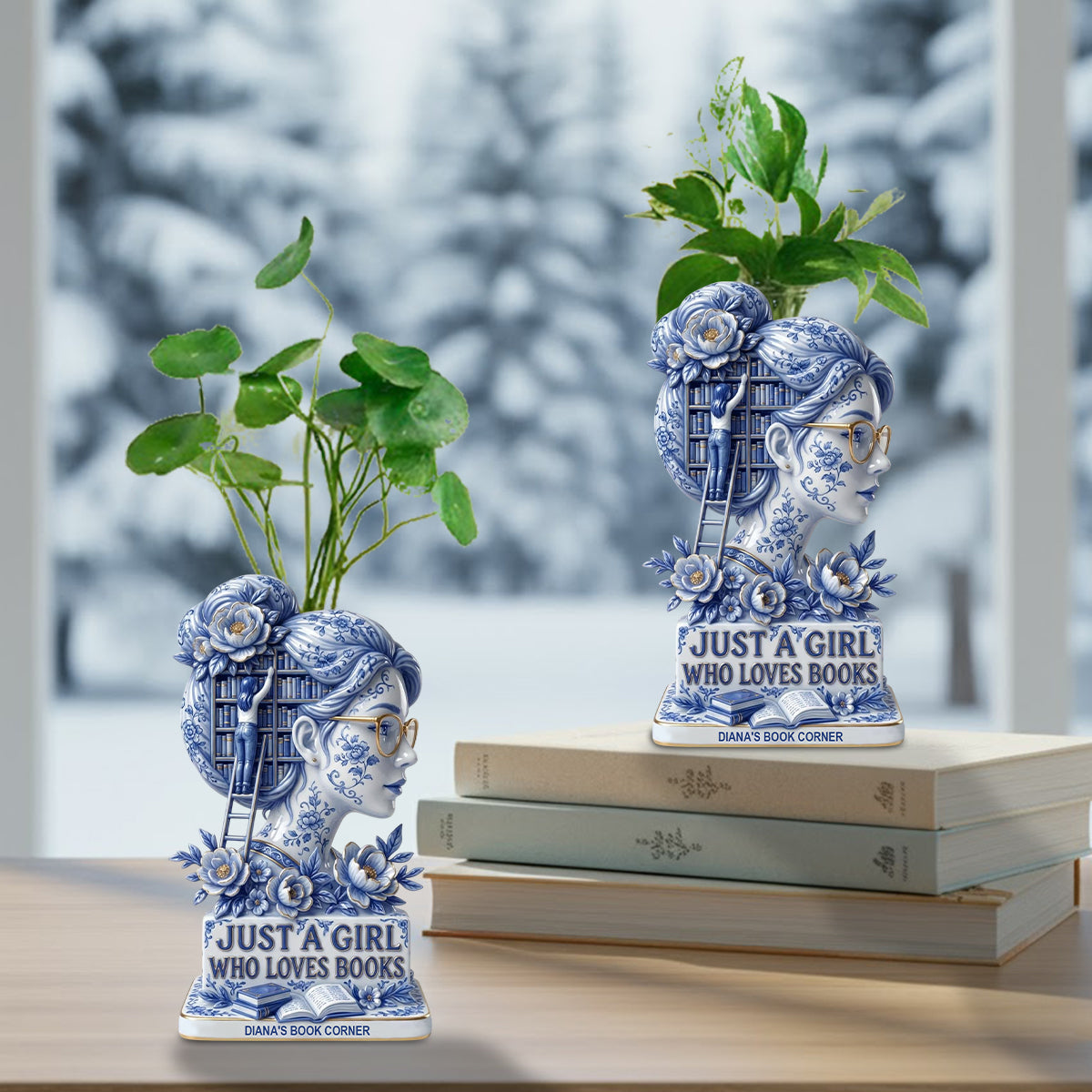 Einfach ein Mädchen, das Bücher liebt – personalisierte Acryl-Blumenvase in Buchform
