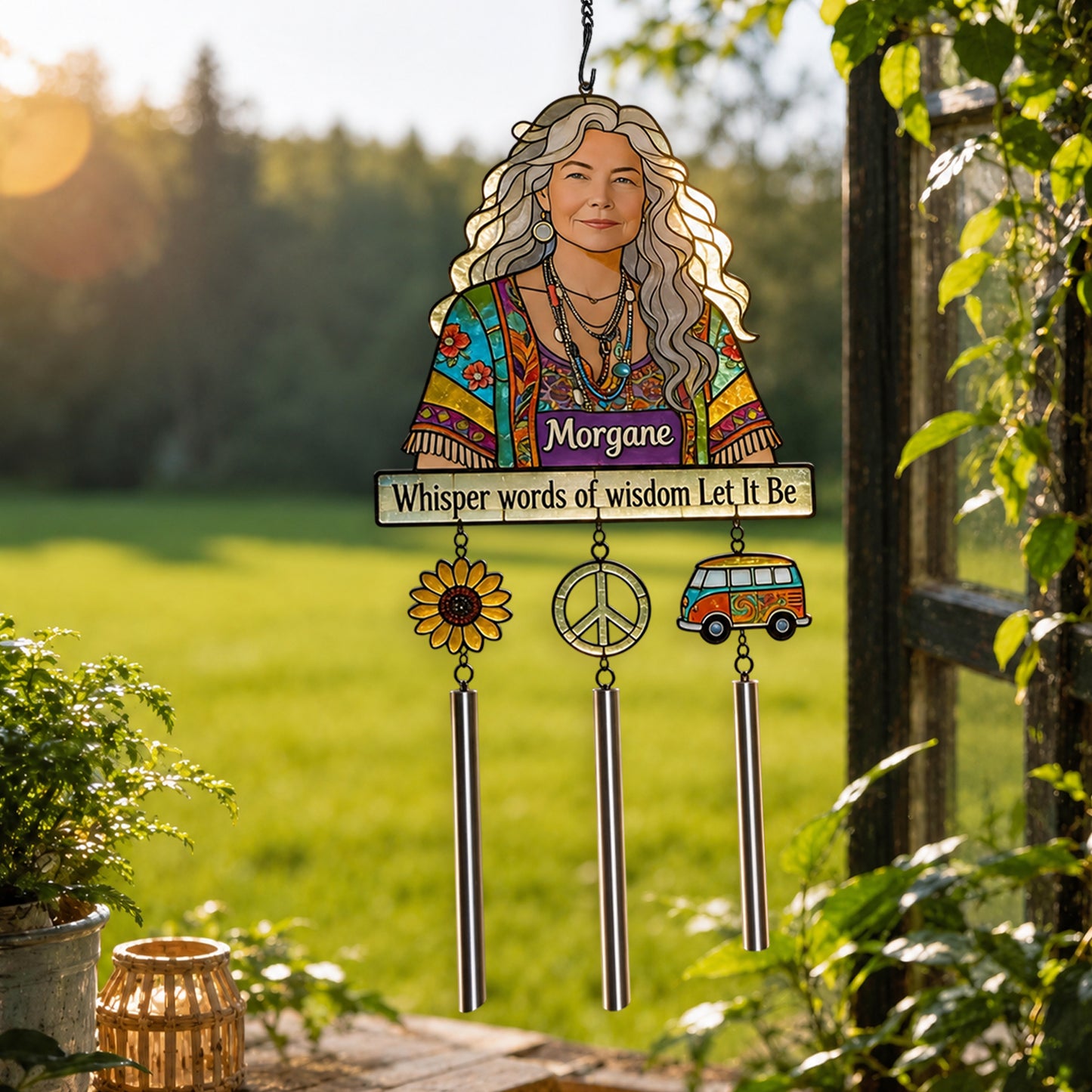 Sunflower Vibes - Personalized Hippie Wind Chime With Charm