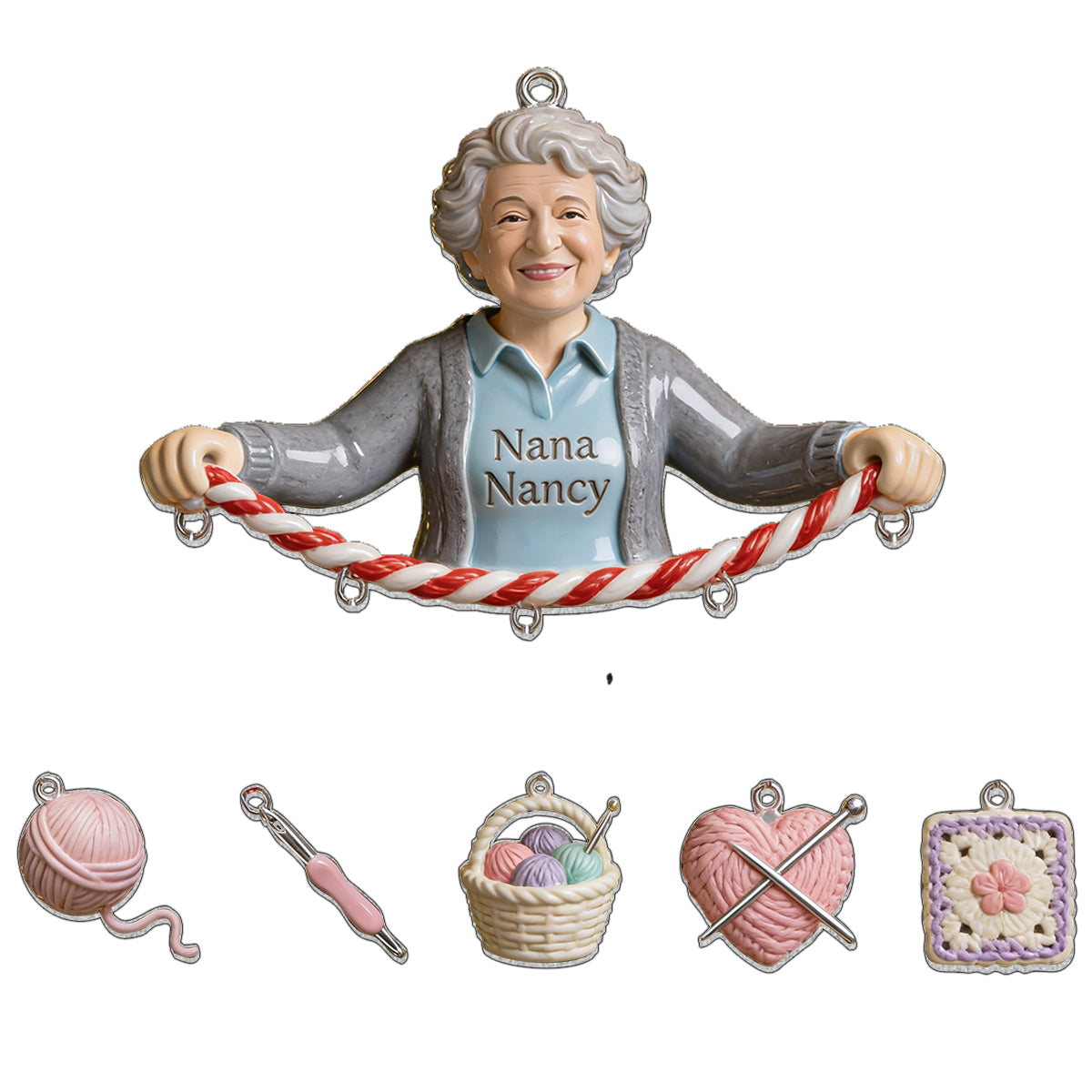 Liebe Häkelarbeit - Personalisierbarer Häkelornament mit Charm