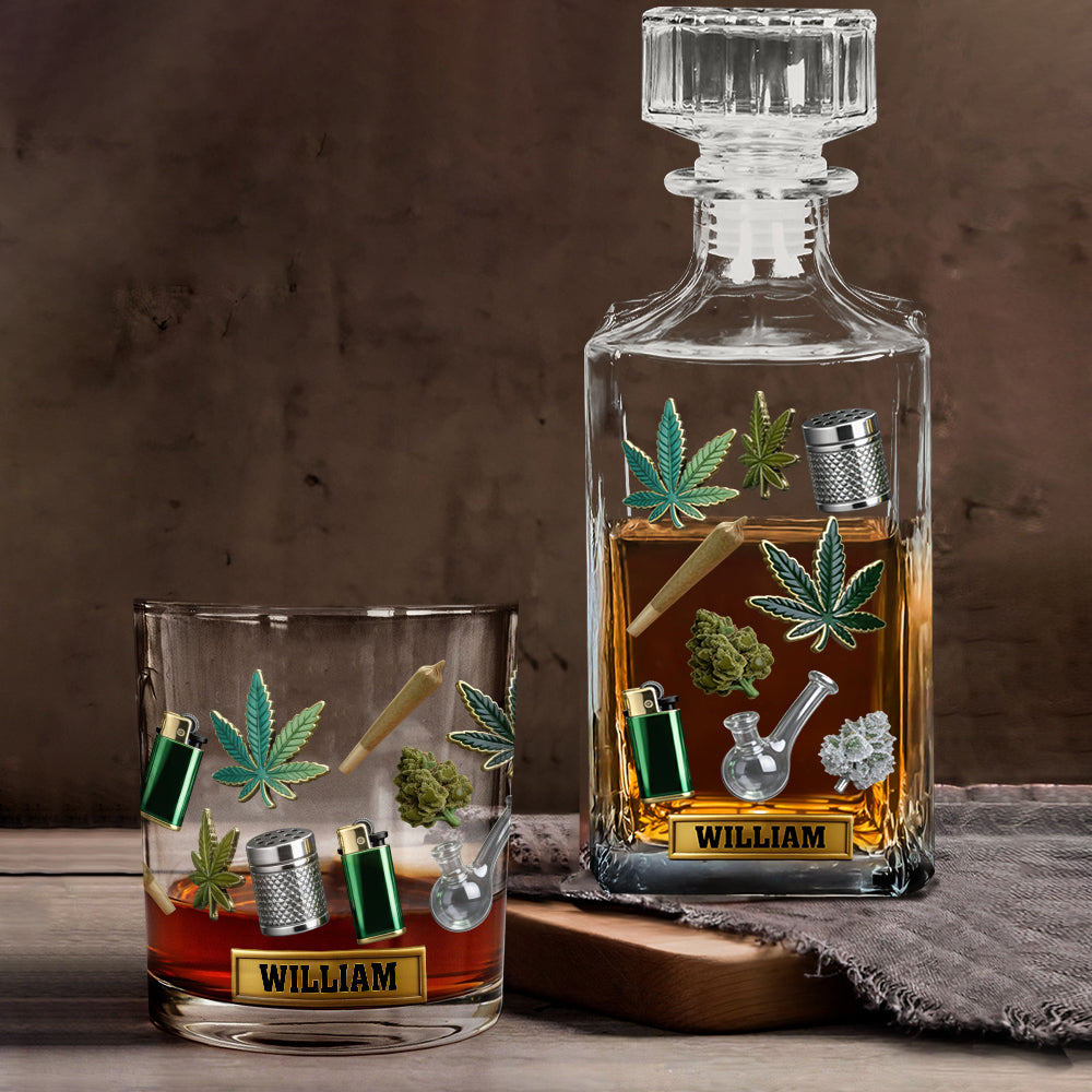 Grüne Zauberblätter – personalisiertes Weed-Whiskyglas